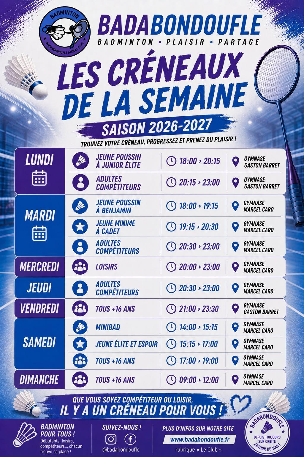Affiche de pr&eacute;sentation des cr&eacute;neaux 2026-2027